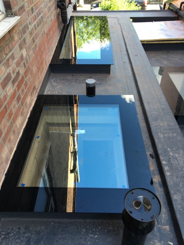 Multiple flat roof skylights on extension in Elephant & Castle